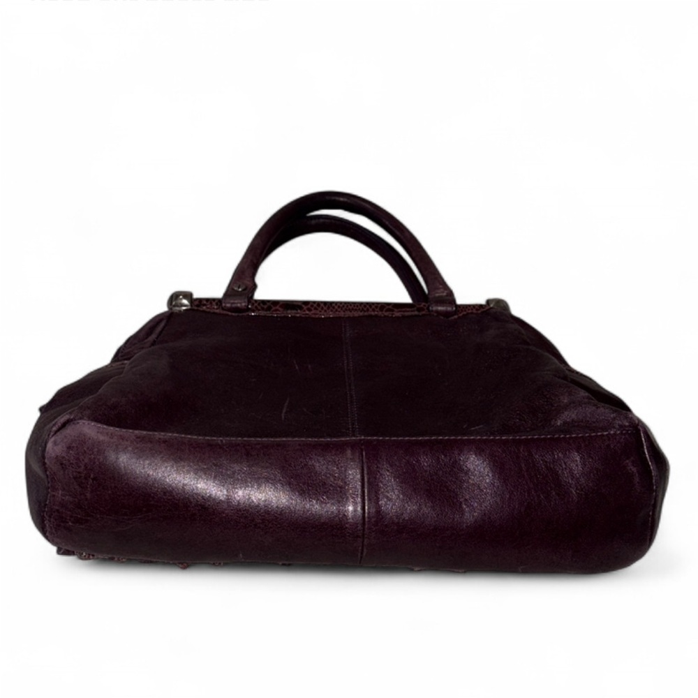 Betsey Johnson Leather Ruffle Structurec Satchel Handbag in Deep Plum - Picture 3 of 13